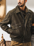 Casual Men's Retro Faux Leather Lapel Cargo Motorcycle Jacket