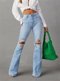 Female Temperament High Waist Ripped Denim Pants