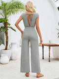 Stylish Hem Knot Design Round Neck Cap Sleeve Jumpsuit for Lady