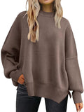 Women's Autumn Batwing Round Neck Side Slit Pullover Sweaters