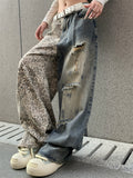 Men's Streetwear Loose Fit Leopard Print Ripped Denim Pants