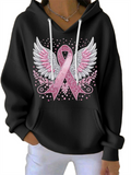 Women's Autumn Wings& Ribbon Print Long-sleeved Kangaroo Pocket Hoodies