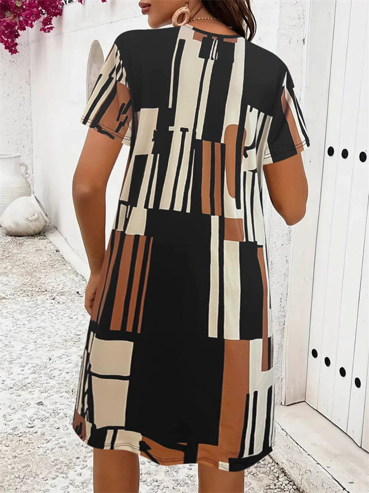 Women's Summer Elegant Printed Short Sleeve Round Neck Dress