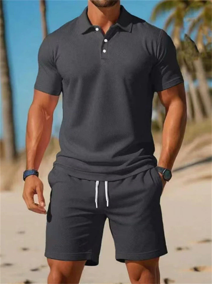 Men's Summer Casual 2 Piece Outfits Short Sleeve Polo Shirt Shorts Set