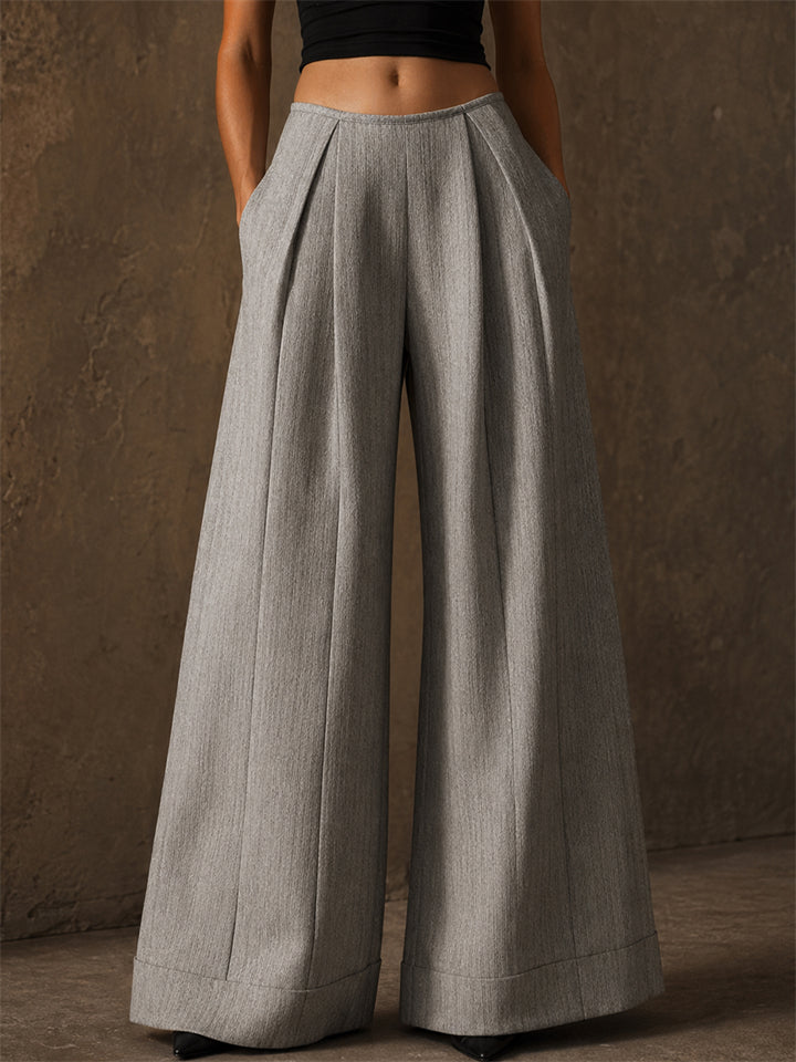 Women's Stylish High Waist Pleated Wide Leg Palazzo Office Pants