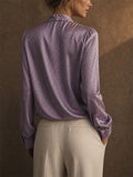 Womens Purple Satin V Neck Button Down Leopard Print Blouses