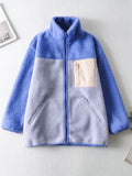Women's Trendy Contrast Color Simple Zip Up Fleece Coat