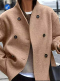 Women's Casual Solid Color Double-breasted Stand Collar Coats