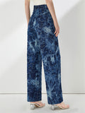Women's Cotton Mid-Rise Gradient Wide Leg Straight Denim Pants