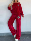Women's Autumn Velvet Loose BatWing Sleeve Sweatsuit Two Piece Set