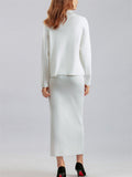 Elegant Crew Neck Knitted Sweater + Side Slit Skirt
