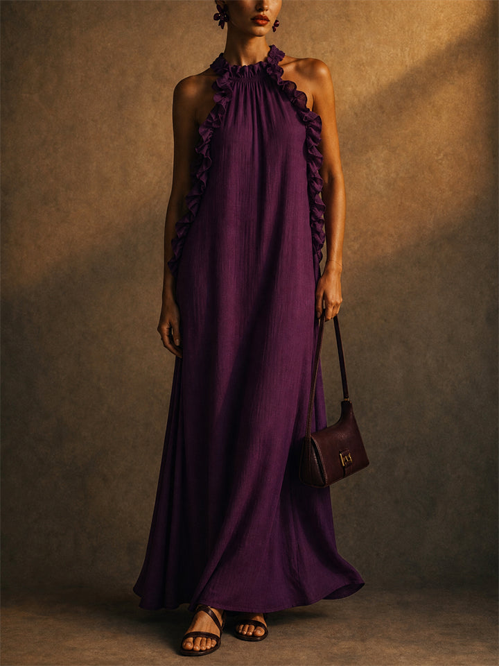 Women Summer Elegant  Ruffle Halter Maxi Gown Dress