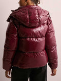‌Women's Shiny Short Puffer Jacket with Hood Warm Winter Coat‌s
