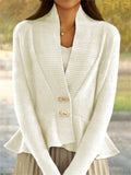 French Style V Neck Ruffled Hem Sweater for Lady