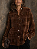 Women Velvet Textured Long Sleeve Button Down Shirts