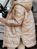 Women's Winter Casual Solid Color Zip Up Hooded Mid-length Coats