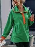 Women's Autumn Comfy Contrast Color Lapel Button Up Pullover Sweatshirts