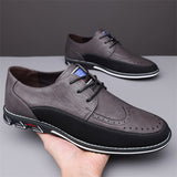 Men's Casual Faux Leather Lace Up Flats Brogue Shoes