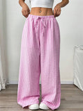 Women's Simple Casual Stripe Wide Leg Drawstring Pants