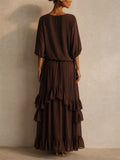 Womens Chiffon Boho 2 Piece V Neck Tassel Top Ruffle Maxi Skirt Set