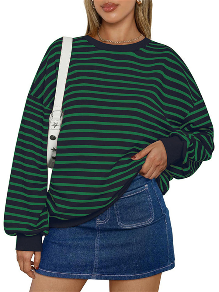 Women's Contrast Color Stripe Oversized Long Sleeve T-Shirt