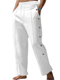 Men's Casual Solid Color Drawstring Side Buttons Pants