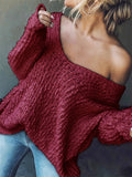‌Women's Candy Color Sexy Oversized V Neck Hollow Knit Sweaters