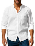 Men's Holiday Style Solid Color Stand Collar Long Sleeve Beach Shirts