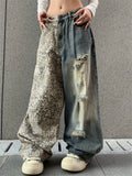 Men's Streetwear Loose Fit Leopard Print Ripped Denim Pants