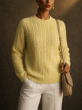Women Macaron Color Soft Crewneck Pullover Cable Knit Sweaters