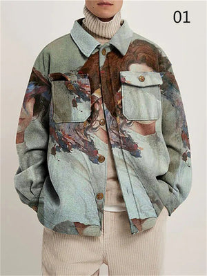 Relaxed Printed Lapel Coats for Men