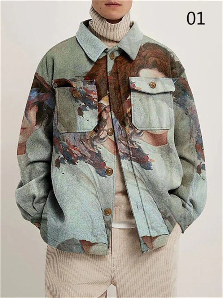 Relaxed Printed Lapel Coats for Men