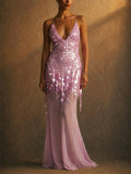 Women Sequin Backless Mermaid Evening Prom Maxi Dress