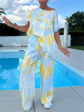 Women's 2Pcs Casual Holiday Style Printed Short Sleeve Shirt & Pant Set