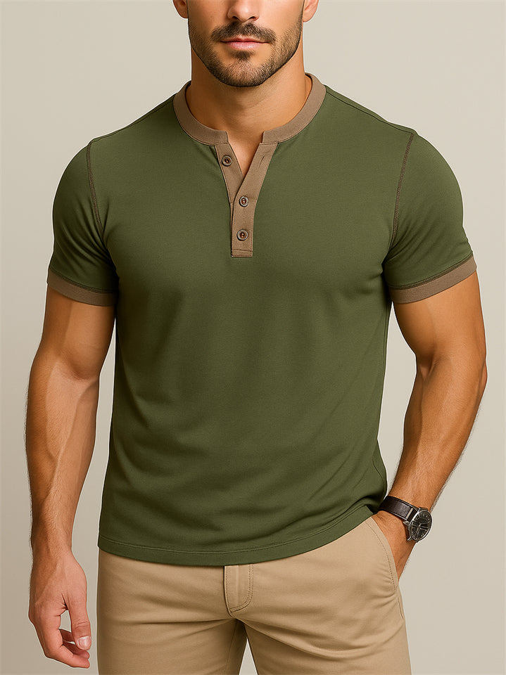 Comfort Stretchy Slim Fit Henley Shirt for Men