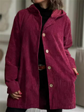 Women's Casual Autumn Solid Color Corduroy Button Up Hooded Jacket
