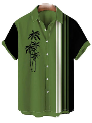 Male Cozy Coconut Tree Print Contrast Color T-shirts