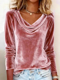 ‌Women's Autumn Simple Elegant Velvet Cowl Neck Long Sleeve Blouse‌