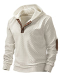 Men's Waffle-Knit Long Sleeve Casual Hoodie with Elbow Patches