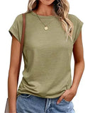 Women's Summer Solid Color Round Neck Basic Cap Sleeve Shirts