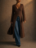 Women Maxi Ribbed Knit V Neck Button Down Cardigan Sweaters