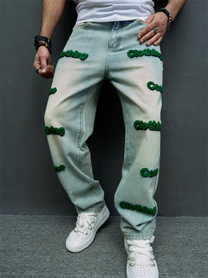 Trendy Letter Embroidery Loose Jeans for Men