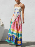 Women's Summer Holiday Style Printed Big Hem Strap Maxi Dress
