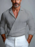 Men's Casual V Neck Pleated Slim Fit Long Sleeve Pullover Shirts