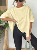 Round Neck Solid Color Basic T-shirt for Women