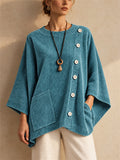 Women Corduroy Oversized Asymmetric Button Down Tunic Top