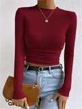 ‌Women's Sexy Long Sleeve Waffle Knit Slim Fit Shirts