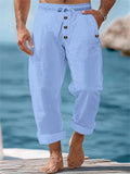 Mens' Casual Solid Color Cotton Linen Drawstring Pants
