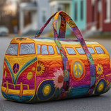 Hippie Bus & Floral Quilted Quilted Duffel Bag