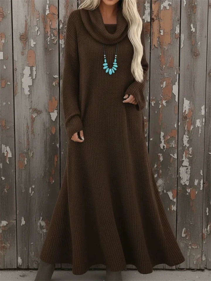 ‌Trendy Women's Autumn High-Neck Long Sleeve Knitted Maxi Dress